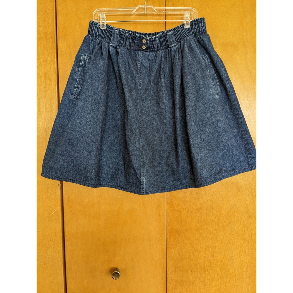 Vintage Sasson Denim Skirt Womens 18W Blue Cotton Elastic Waist A-Line Petite